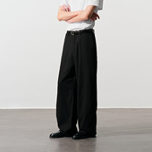 休闲直筒长裤 PSO 裤 宽松男士 Brand男装 亚麻混纺老钱风黑色西装