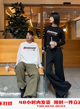 PSO Brand男装女装印花LOGO美式图案圆领插肩袖长袖T恤潮牌打底衫