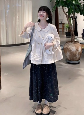 Emilyying2024秋冬高级全棉百搭日系碎花松紧腰半身裙