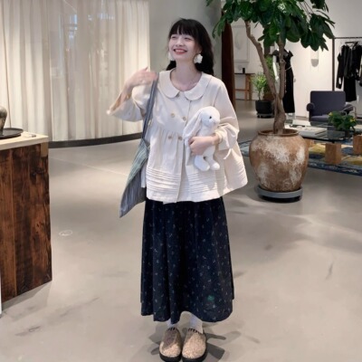 Emilyying2024秋冬高级全棉百搭日系碎花松紧腰半身裙