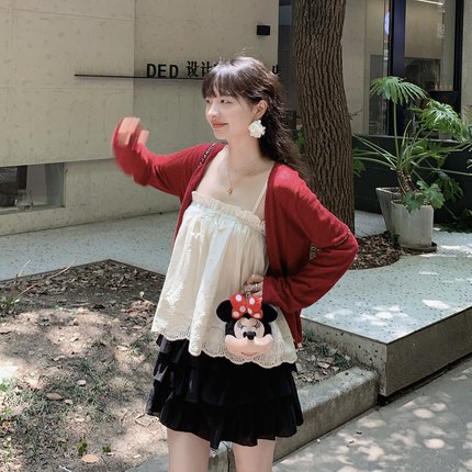 Emilyying夏季新款红色松弛感宽松外搭防晒针织开衫