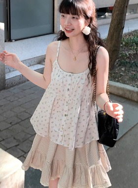 Emilyying春夏新款纯欲甜美少女全棉碎花吊带上衣