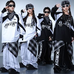 儿童街舞演出服女童爵士舞服男孩帅气hiphop潮服少儿美式 嘻哈套装