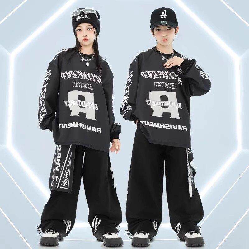 街舞套装潮服男生演出少儿嘻哈hiphop女生秋冬潮牌表演服酷帅套装