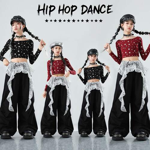 爵士舞女童服装演出服儿童套装少儿jazz女孩露脐街舞走秀表演潮服