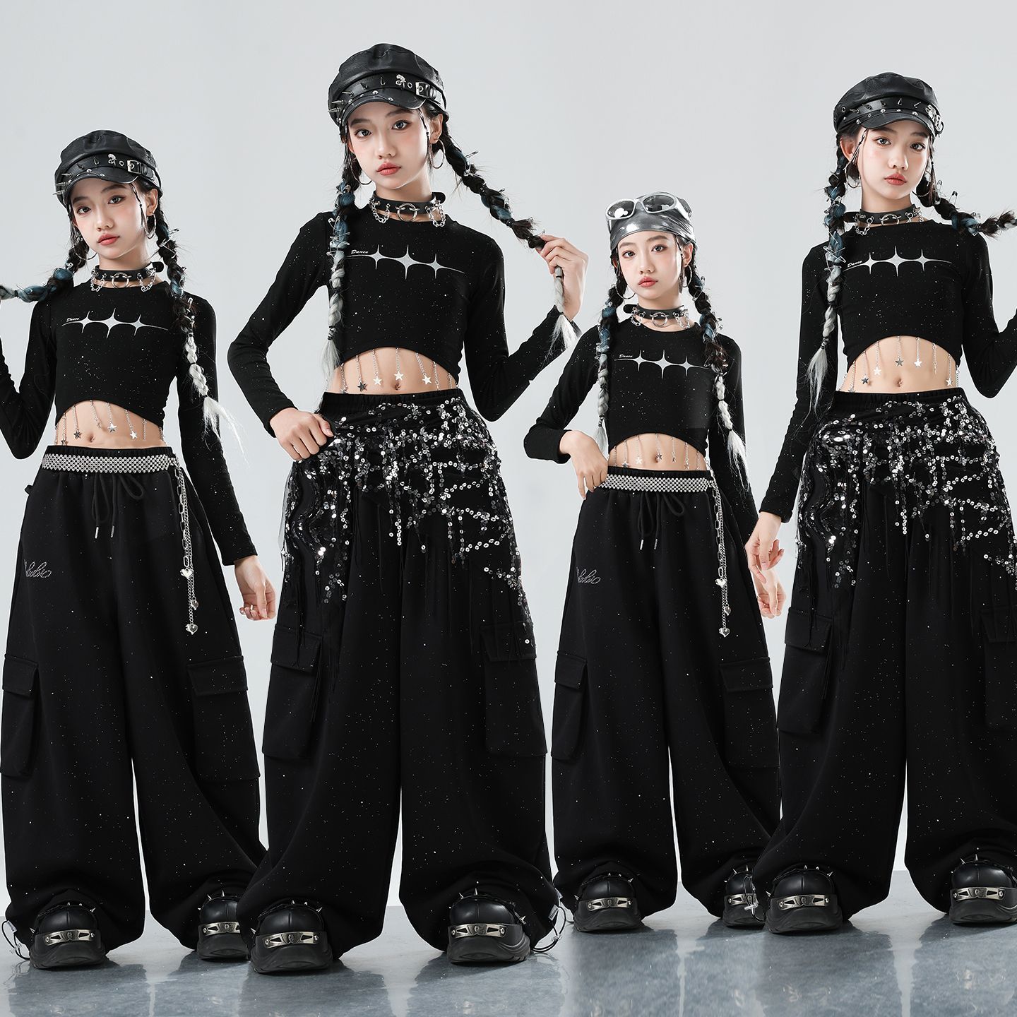 爵士舞女童服装嘻哈少儿jazz舞蹈练功服时髦儿童街舞表演出服女孩