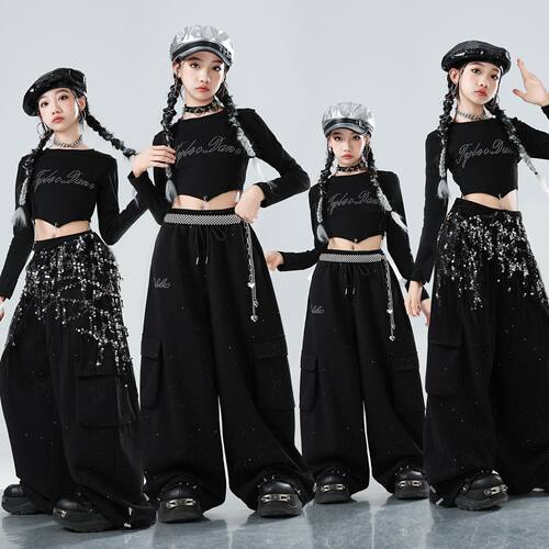爵士舞女童服装嘻哈潮酷少儿街舞演出服时髦儿童舞台走秀表演女孩