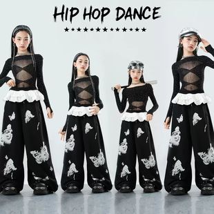 爵士舞服装 女童儿童黑色潮酷时髦jazz穿搭少儿女团表演舞蹈服套装