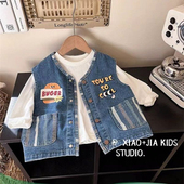敲可爱春秋季 儿童印花牛仔马甲男女童百搭休闲洋气马甲宝宝坎肩