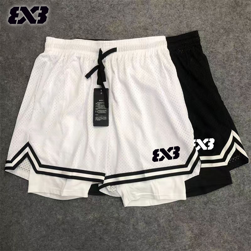 3V3美式篮球短裤男速干网眼透气跑步四分裤训练运动假两件篮球裤