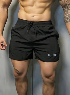 运动健身冰丝短裤夏季男四分裤速干透气弹力肌肉型撸铁狗潮牌深蹲