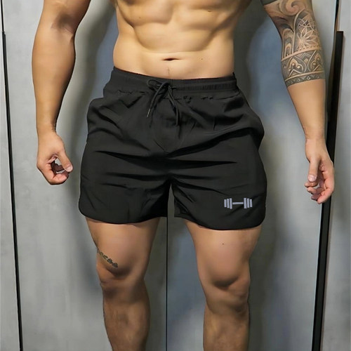 运动健身冰丝短裤夏季男四分裤速干透气弹力肌肉型撸铁狗潮牌深蹲