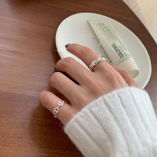 2025新款极简银猪鼻子链条尾戒纯银开口小指ins戒指女不掉色指环