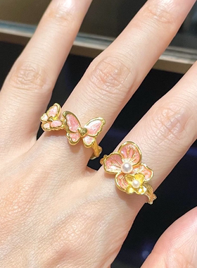 今饰有约芭比公主舞蝶粉戒指女