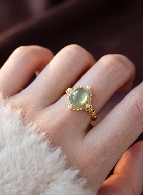 今饰有约复古嫩绿色戒指女简约