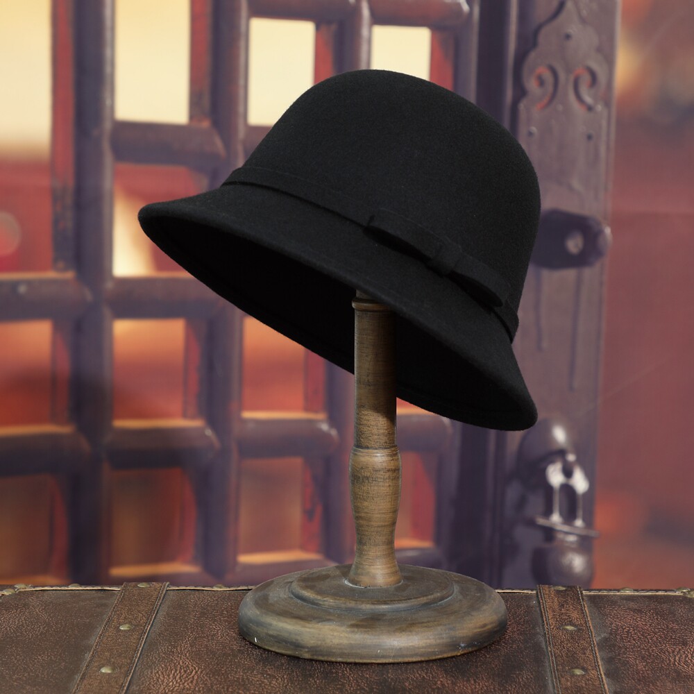 新款毡帽女秋冬羊毛礼帽法式百搭毛呢渔夫帽女士时尚帽子冬天盆帽