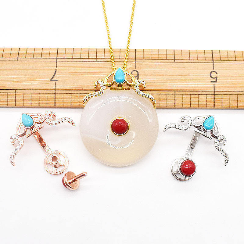 镶嵌玉石翡翠平安扣夹扣玉石蜜蜡吊坠扣头（C167款）