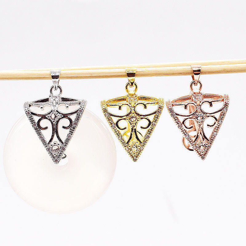 925镀银平安扣夹扣 女中国风吊坠空托 镶嵌玉石翡翠银扣头吊坠扣