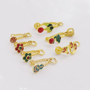古法金福禄字吊坠扣 铜镶锆石花形竹节平安扣diy项链饰品吊坠夹扣