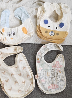 婴儿口水巾纯棉0一6月拍嗝巾初生宝宝洗脸围兜吐奶围嘴帽子胎帽