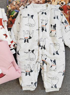 婴幼儿连体衣冬季加厚宝宝保暖爬爬服秋冬款新生儿纯棉夹棉哈衣
