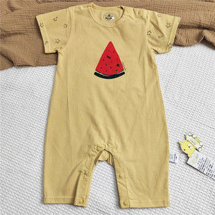 邦比乐儿薄款婴儿衣服夏季纯棉肩开哈衣宝宝儿童连体衣护肚爬爬服