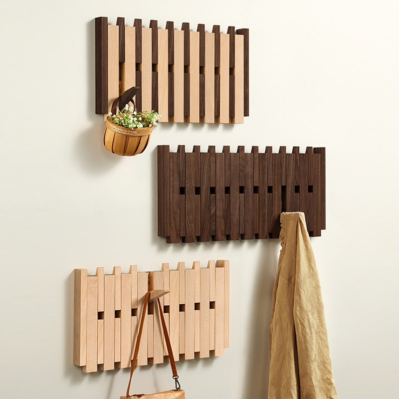 钢琴键挂衣架挂钩墙上衣帽架北美黑胡桃实木原木玄关门后壁挂定制