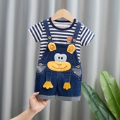 儿童背带裤 套装 牛仔裤 新款 子男女童夏款 卡通婴幼儿短裤 三分裤 子