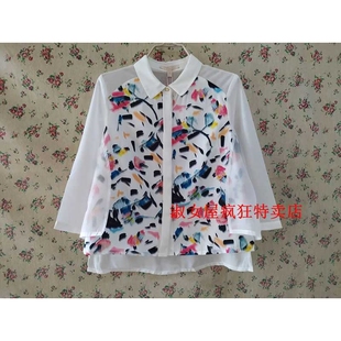 新款 正品 女夏季 衬衫 设计感衬衣气质上衣A09 捡漏专柜撤回印花短袖