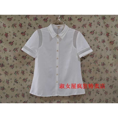 正品清仓捡漏专柜撤回大牌职业女装短袖衬衫女白色时尚衬衣B05