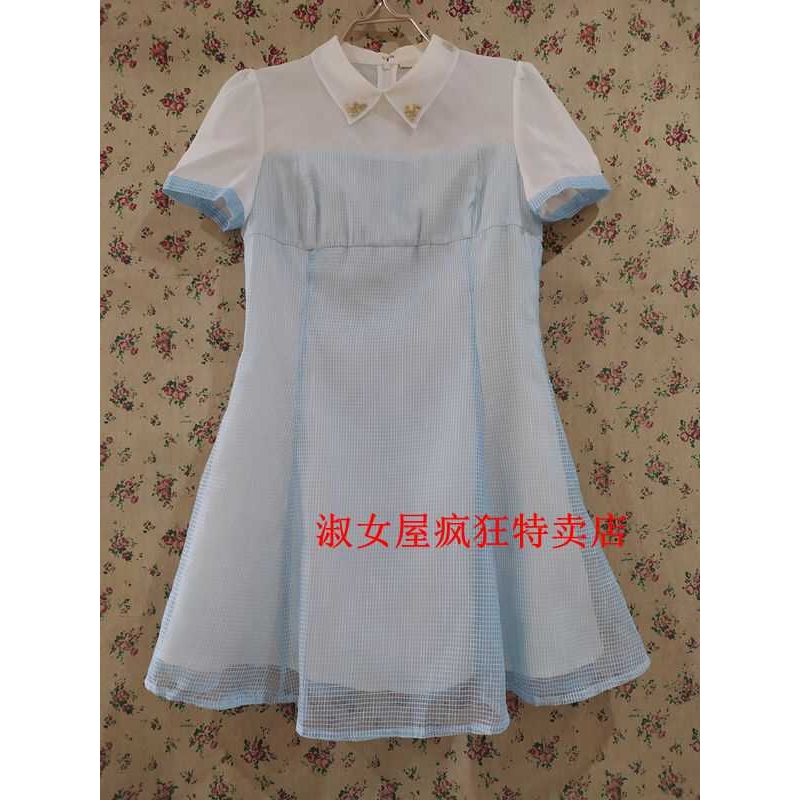 正品清仓捡漏专柜撤回大牌 拼接细格子连衣裙清新淑女裙艺系列A27