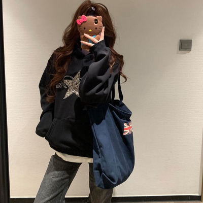 2025新款爆款秋冬卫衣女装加绒加厚连帽宽松美式灰色oversize外套