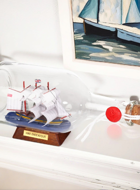 玻璃瓶中船手工艺品摆设件漂流瓶地中海家居装饰男童个性生日礼物