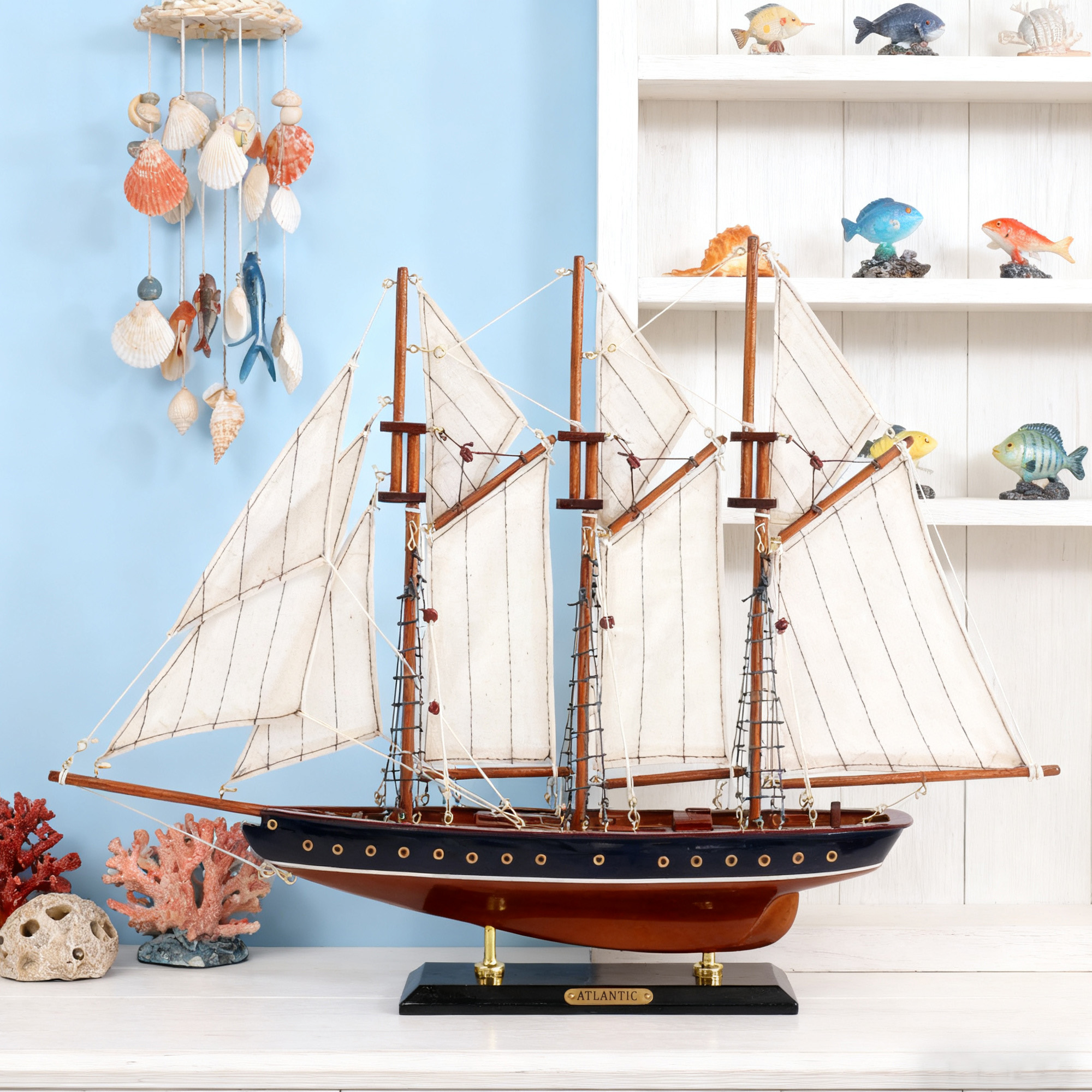 大西洋帆船模型木质摆件复古客厅