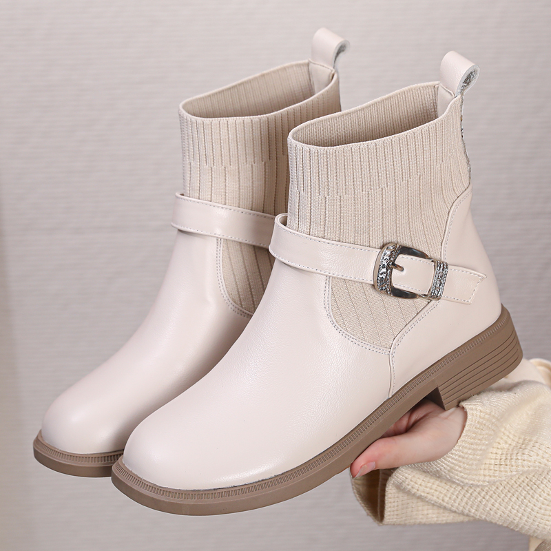 真皮平底切尔西短靴英伦风马丁靴