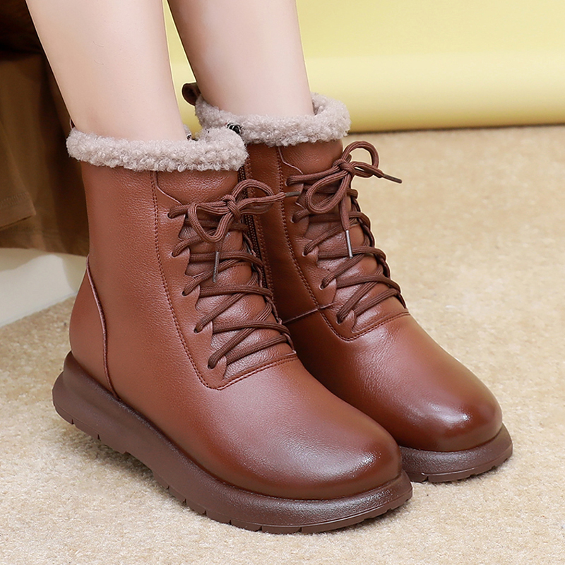 真皮保暖雪地靴软底舒适妈妈女鞋