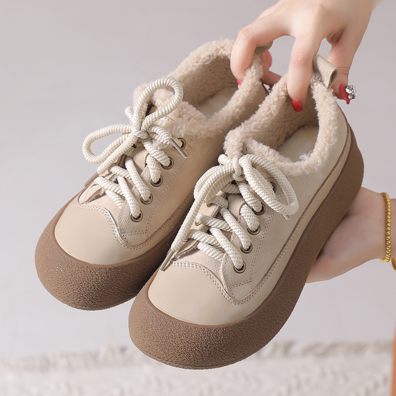 真皮厚底毛毛女鞋休闲加绒板鞋女