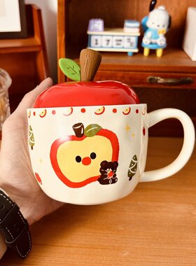 进口正版苹果小熊圣诞马克杯带盖礼品可爱情侣陶瓷女生水杯礼物杯