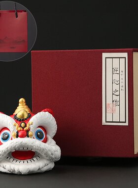 进口中国风红色狮子头舞狮醒狮小摆件桌面装饰品创意佛山文创生日