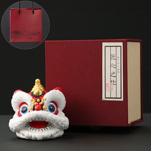 进口中国风红色狮子头舞狮醒狮小摆件桌面装饰品创意佛山文创生日