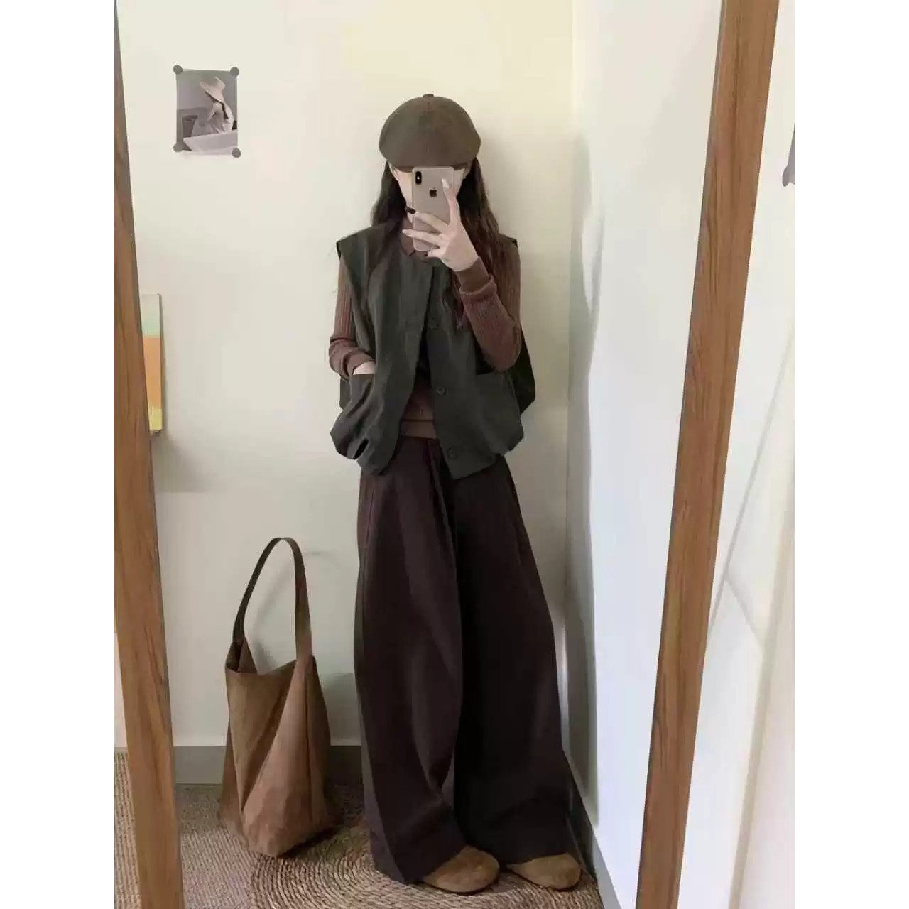 进口2025秋季新款日系复古穿搭无袖马甲上衣针织毛衣休闲阔腿裤三