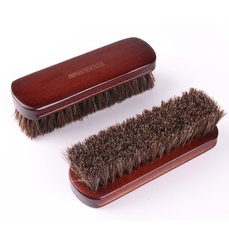 进口高档马毛鞋刷皮革鞋油刷软毛清洁刷实木深色加密马鬃毛刷