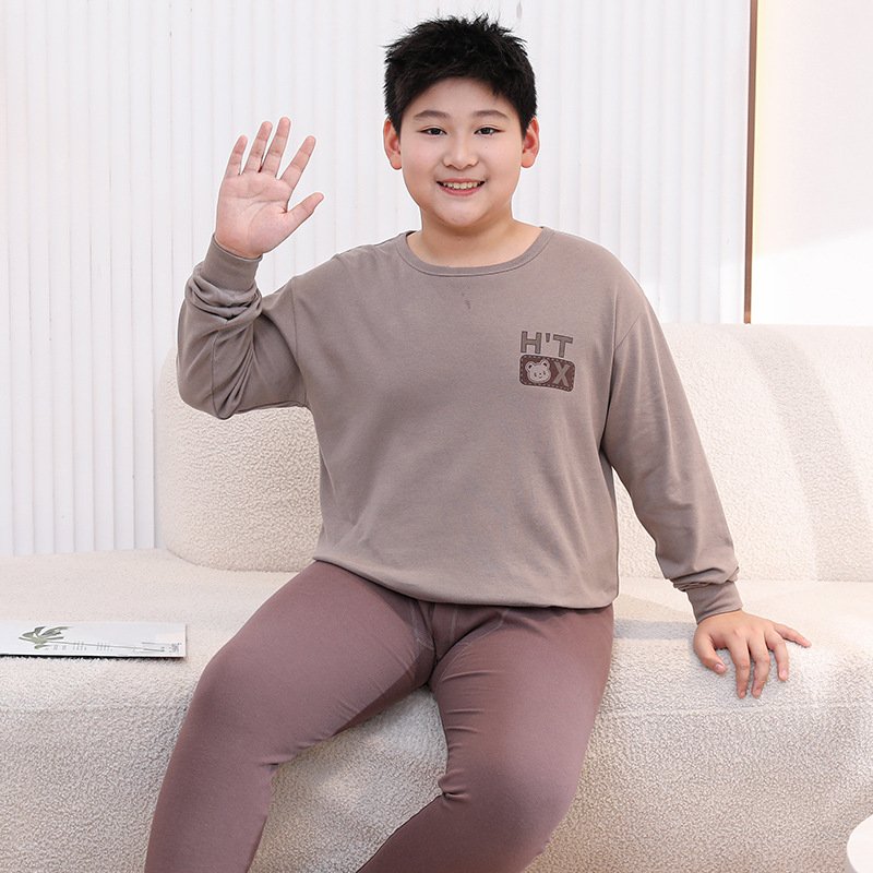 德国进口秋衣秋裤胖男童家居服中大童睡衣儿童保暖内衣青少年加肥