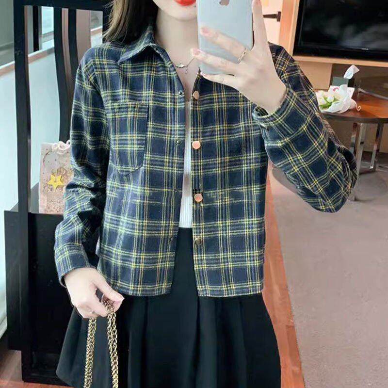 磨毛格子衬衫女款外套小个子春秋2025新款设计感小众复古短款