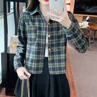 磨毛格子衬衫女款外套小个子春秋2025新款设计感小众复古短款