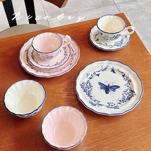 欧式高颜值青峰舞幽兰陶瓷碗盘杯碟蛋糕盘咖啡厅甜品盘餐具