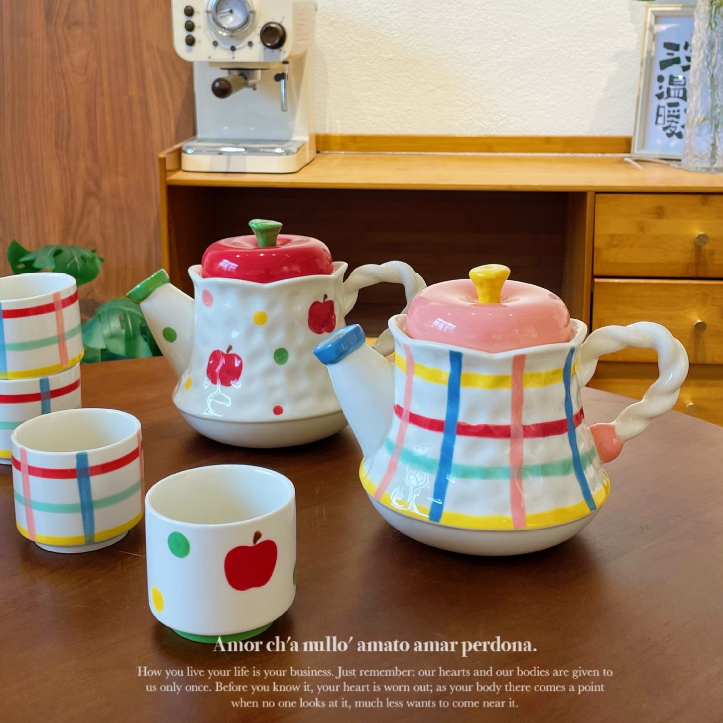 进口波点线条水壶水杯套装家用陶瓷茶壶乔迁送礼凉水壶组合可爱手