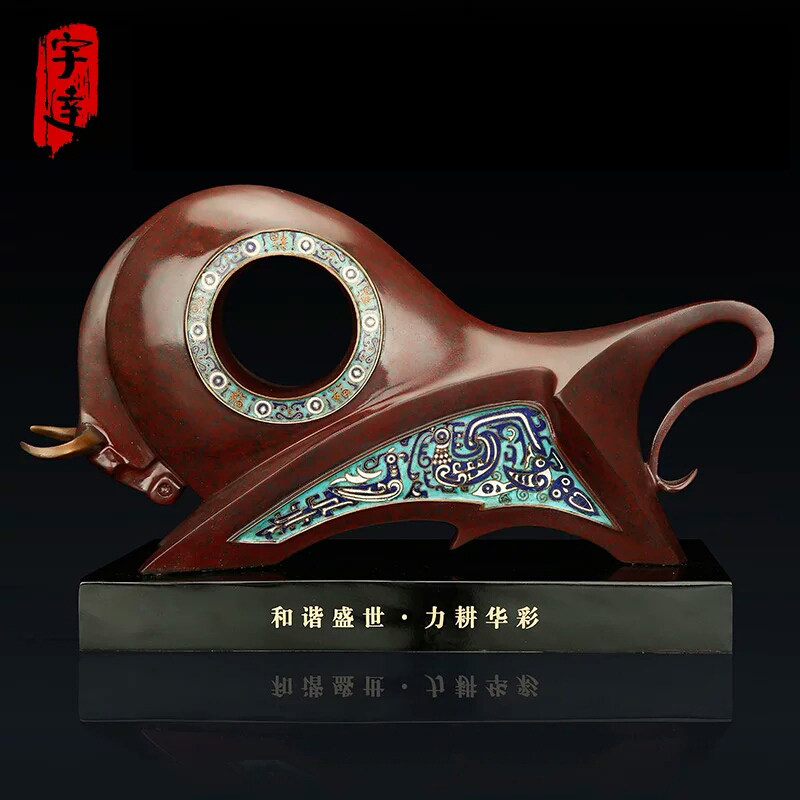 宇达青铜全铜牛摆件《和谐盛世.力耕华彩》十二生肖 家居装饰工艺