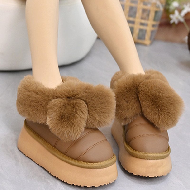 胖I东来2025新款围巾小兔雪地靴防水加绒保暖女生可爱防滑耐磨加