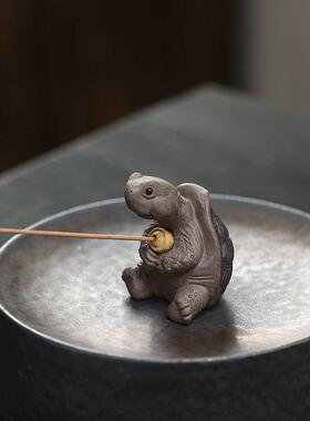 正版紫砂茶宠乌龟小摆件手工元宝禅香插海龟仙人雕塑茶桌茶玩茶具